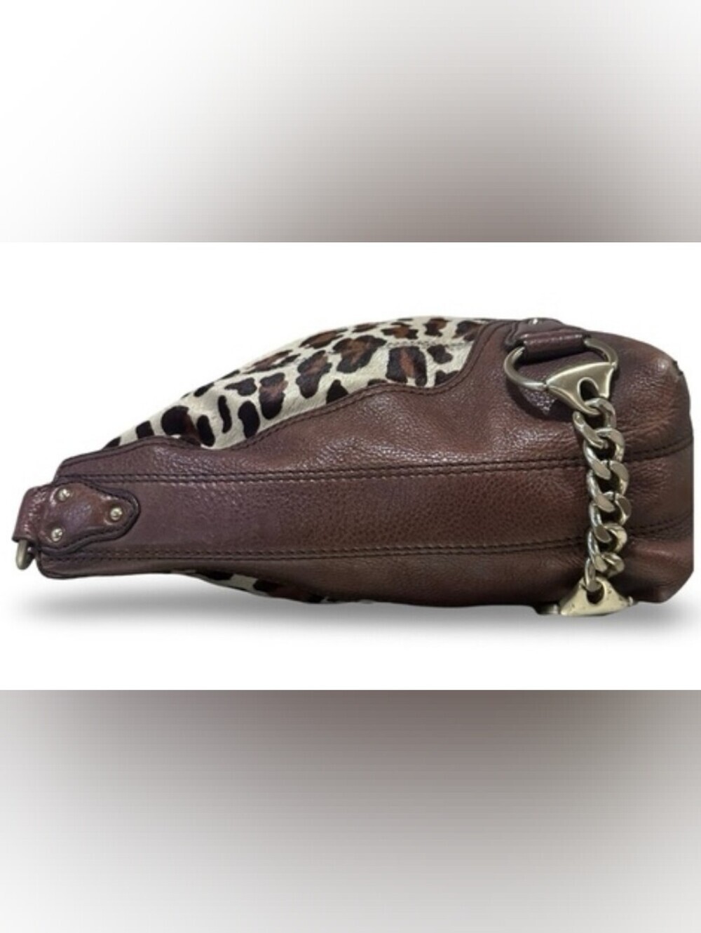 Michael Kors Leopard Print Calf Hair Hobo Bag Brown Leather Shoulder Purse - Picture 5 of 10